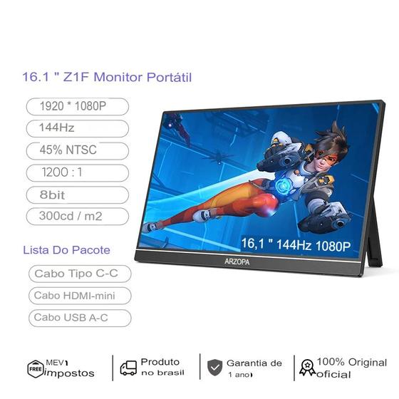 Imagem de Monitor Portátil ARZOPA 16.1" Z1FC/ Z1C/ Z1F SRGB 144Hz 1920x1080P