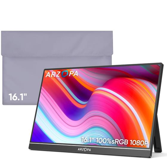 Imagem de Monitor Portátil ARZOPA 16,1" FHD 100% sRGB - com Bolsa de Manga