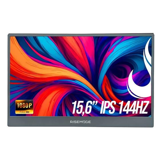 Monitor Portátil Gamer Rise Mode Portavision 15.6", Full HD, 144Hz, IPS, Mini HDMI, USB-C, Preto - RM-MPV-15-B-144FH