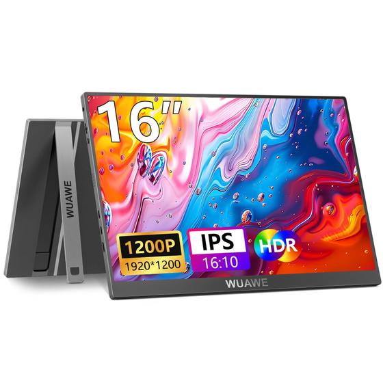 Imagem de Monitor Portátil WUAWE IPS 16" 1920x1200P com Suporte - Preto