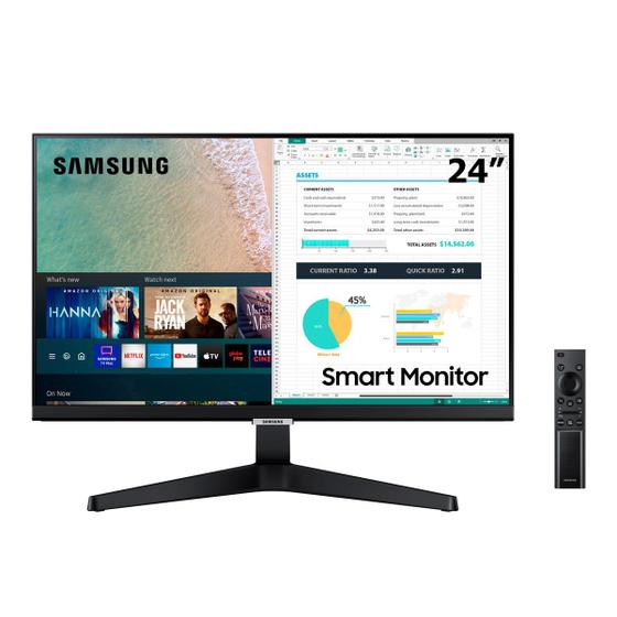 Monitor Smart FHD Samsung 24”, Plataforma Tizen, Tap View, HDMI, Bluetooth, HDR, Preto, Série M5 - LS24AM506NLMZD Menor preço em Monitor Smart FHD Samsung 24”, Plataforma Tizen, Tap View, HDMI, Bluetooth, HDR, Preto, Série M5 - LS24AM506NLMZD