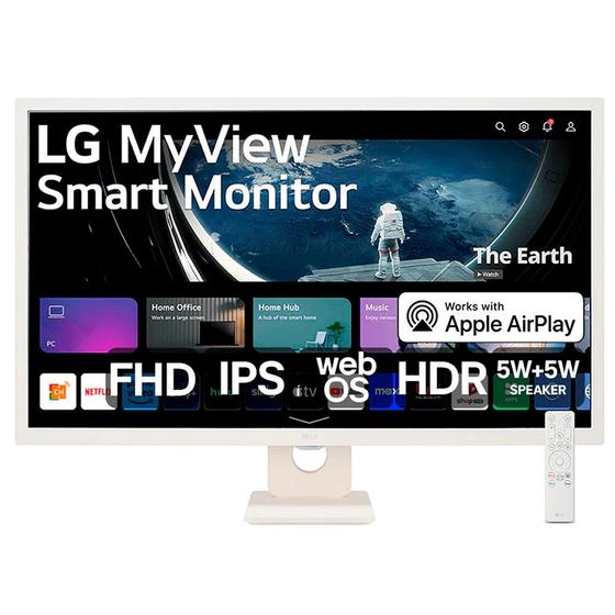 Imagem de Monitor Smart LG MyView 32 FHD HDR HDMI USB IPS Wifi WebOS - 32SR50F-W.AWZM