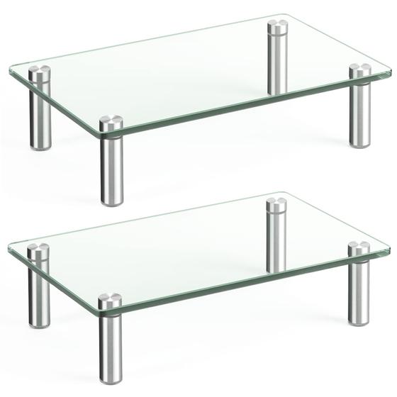 Imagem de Monitor Stand Riser Rfiver Dual Glass Clear, pacote com 2