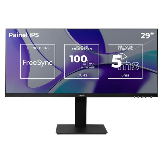 Imagem de Monitor Zinnia Pegasi Pro UW29, 29 Pol, IPS, WFHD, sRGB 100, 100Hz, FreeSync, HDMI/DP, ZNO-PGSIPRO-BL01