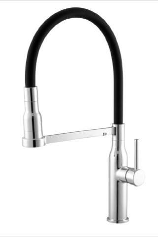 Imagem de Monocomando de mesa para cozinha Meber Minimal 2884 com bica flexível Cromado/Preto