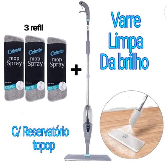 Imagem de mop de passar pano spray esfregão vassoura limpa chão cozinha top varanda acompanha 3 refis