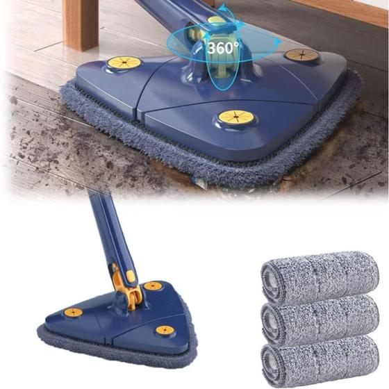 Mop Esfregão Com 3 Refil Triangular Rodo Magico Giratório 360 Ajustável ...