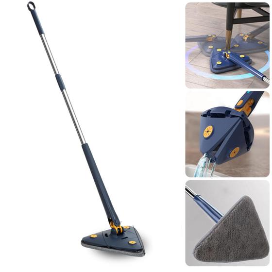 Imagem de Mop Esfregão Triangular Rodo Mágico Giratório 360º Graus Ajustável Pano Reutilizável Excelente AbsorçãoPrático De Usar