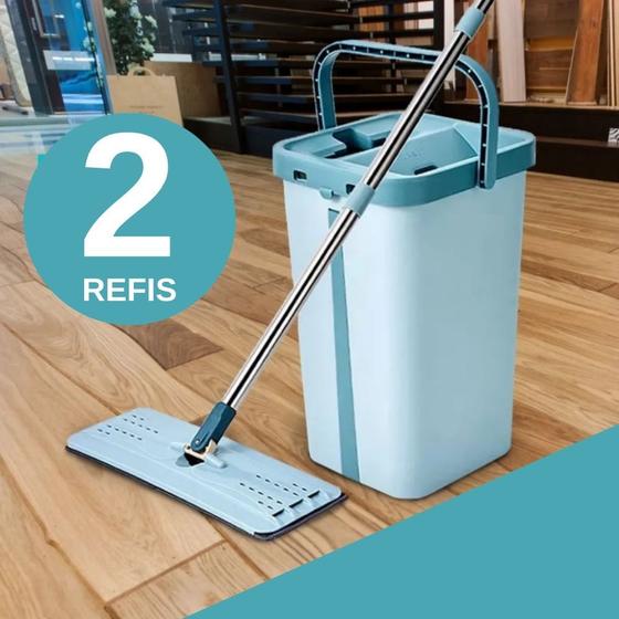 Imagem de Mop Flat Esfregão Balde 5 litros Com 2 Refis Com Cabo Extensivel Inox