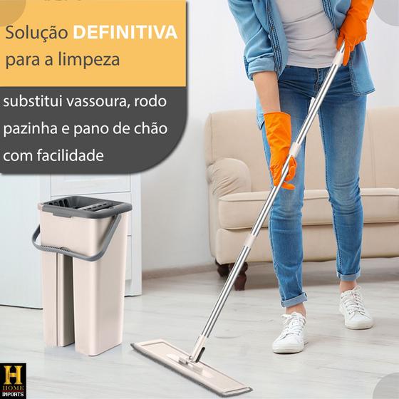 Imagem de Mop Flat Flash Clean Tira Pó Esfregão Compacto Balde Lava Seca + Refil