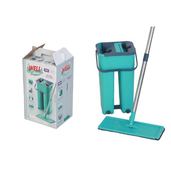 Imagem de Mop Flat Multiuso Balde Duplo 5L e Esfregão Microfibra VERDE  - Well Clean