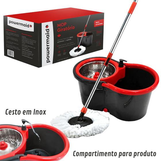 Imagem de Mop Giratório Balde Cesto Inox Limpeza Esfregão 360