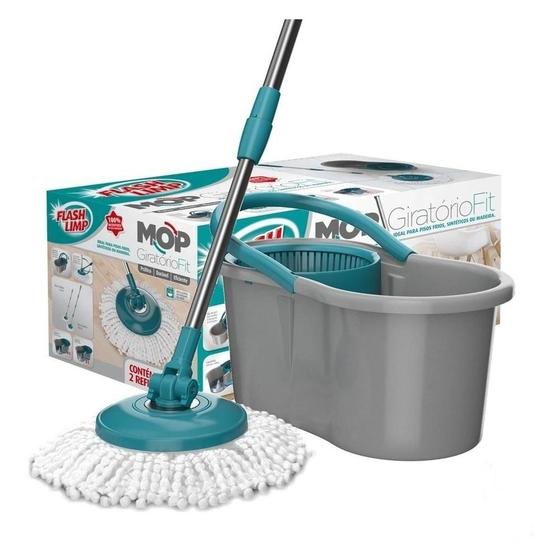 Mop Giratório com Balde e Refil Microfibra Cabo Inox 8l Flashlimp Esfregão Menor preço em Mop Giratório com Balde e Refil Microfibra Cabo Inox 8l Flashlimp Esfregão