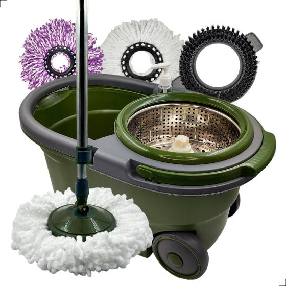 Mop Giratório Com Cesto Em Inox Com Rodas 16L 3 em 1 Para Limpeza Esfregão Limpa Chão Balde Centrifuga + 3 Refis - INMA Esfreguette Menor preço em Mop Giratório Com Cesto Em Inox Com Rodas 16L 3 em 1 Para Limpeza Esfregão Limpa Chão Balde Centrifuga + 3 Refis - INMA Esfreguette