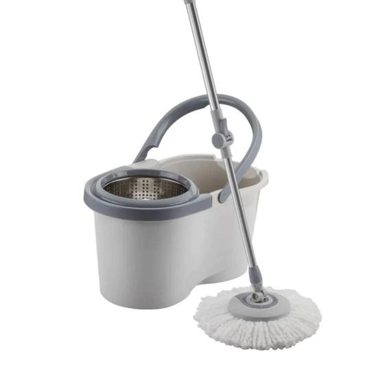 Imagem de Mop Giratório com Cesto Inox e Refil Extra de Microfibra Menalux CINZA