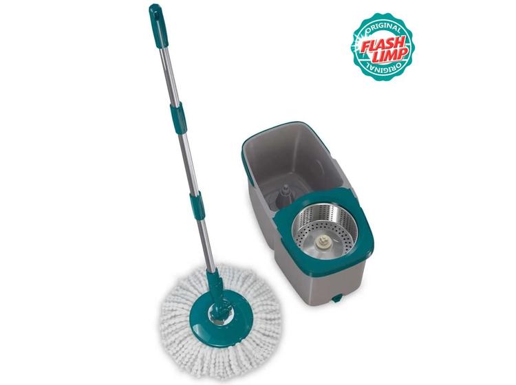 Mop Giratório Duas Águas Cesto Inox Flash Limp Original Menor preço em Mop Giratório Duas Águas Cesto Inox Flash Limp Original