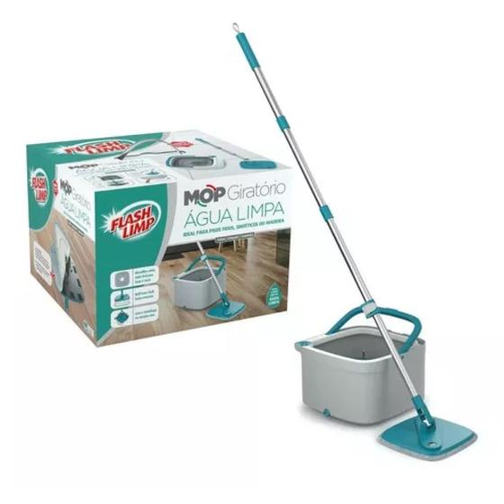 Mop Giratório Flash Limp C/ Esfregão Balde 360 Água Limpa Menor preço em Mop Giratório Flash Limp C/ Esfregão Balde 360 Água Limpa