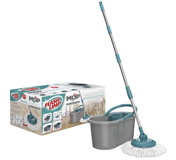 Mop Giratório FlashLimp Fit 4L - 8L Com Balde E Cabo Telescópico ...