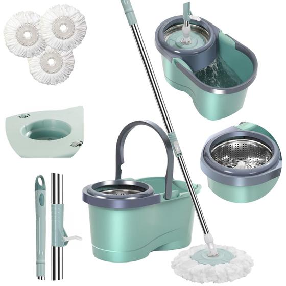 MOP Giratório Inox Esfregão Multiuso 3 Refis Lava Limpa e Seca Balde de 12 Litros com Rodinhas para Limpeza Pesada Menor preço em MOP Giratório Inox Esfregão Multiuso 3 Refis Lava Limpa e Seca Balde de 12 Litros com Rodinhas para Limpeza Pesada
