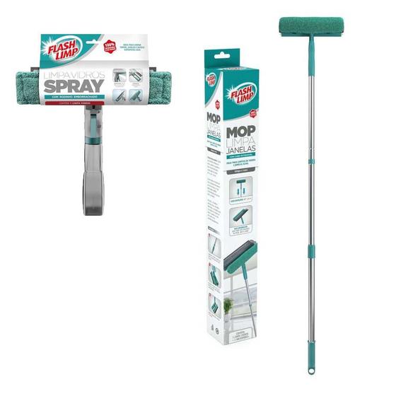 Mop Limpa Janelas Com Cabo Extensível MOP6071 e Limpa Vidros Spray FLP6384- Flashlimp Menor preço em Mop Limpa Janelas Com Cabo Extensível MOP6071 e Limpa Vidros Spray FLP6384- Flashlimp