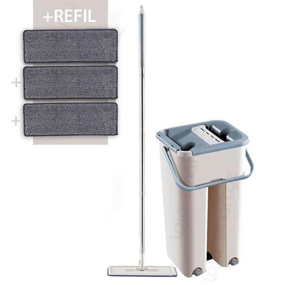 Mop Rodo Flat Tira Pó Esfregão Wash Dry C/ Tampa Reservatório De Agua + Refil Menor preço em Mop Rodo Flat Tira Pó Esfregão Wash Dry C/ Tampa Reservatório De Agua + Refil
