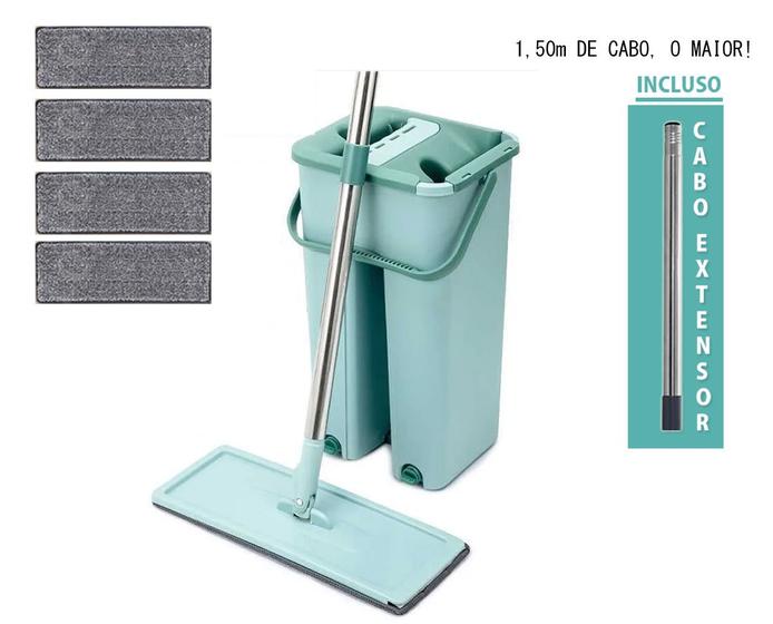 Imagem de Mop Rodo Tirá Pó Esfregão Com Balde Flat Wash And Dry 7L + Refil extra + Cabo Extensor Extra