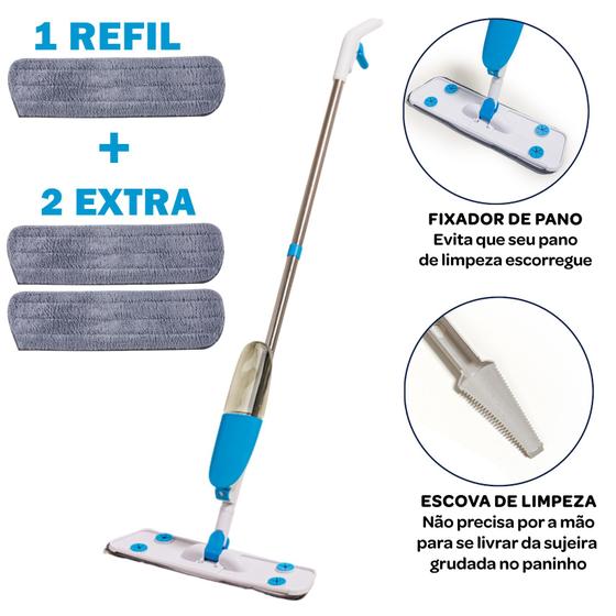 Mop Spray Vassoura Rodo Magico Esfregão De Limpeza + 3 Refis Menor preço em Mop Spray Vassoura Rodo Magico Esfregão De Limpeza + 3 Refis