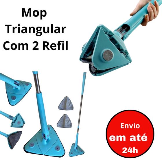 Imagem de Mop Triângulo giratório de 360 esfregão seco ajustável  de torção automático  microfibra Com 2 Refil