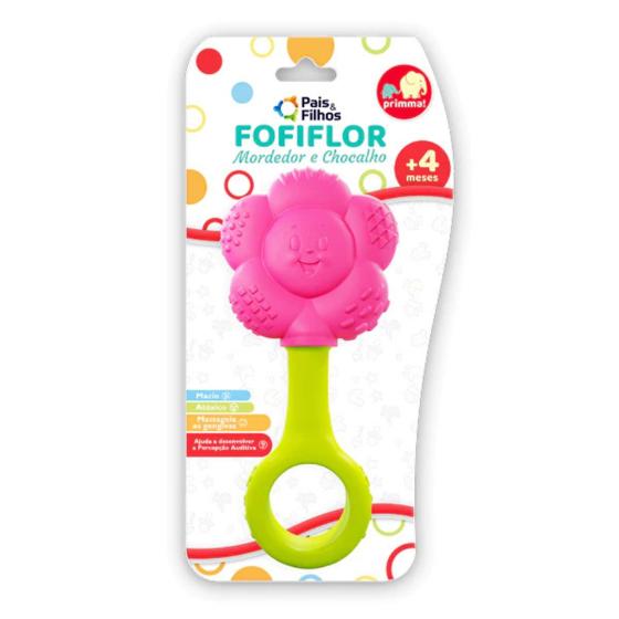 Imagem de Mordedor Chocalho Florzinha Fofiflor Pais e filhos Cor Rosa