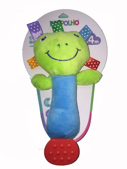 Imagem de Mordedor Com Chocalho De Sapinho Para Bebê Masculino Feminino Brinquedo Pimpolho Verde