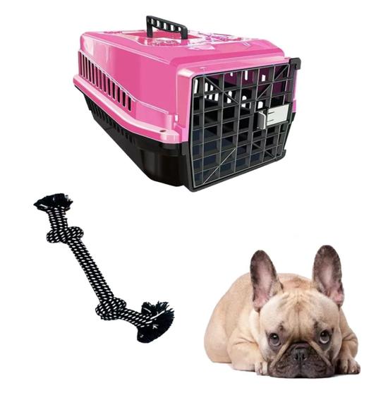 Imagem de Mordedor Corda Pet + Caixa Transporte Pet N2 Chalesco Rosa