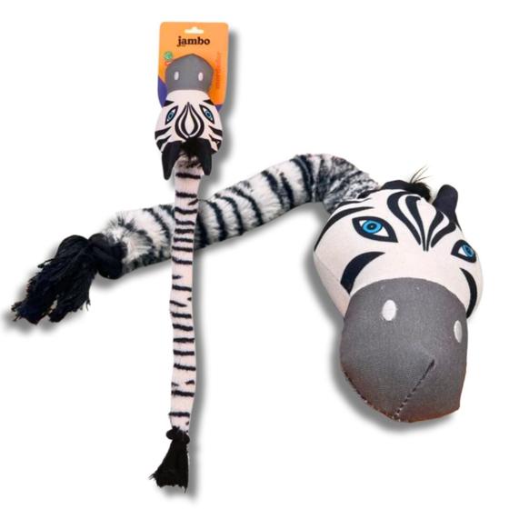 Imagem de Mordedor de Pelúcia Corda e Apito Brinquedo Tug Canvas Zebra Para Cães 65cm Resistente - Jambo Pet