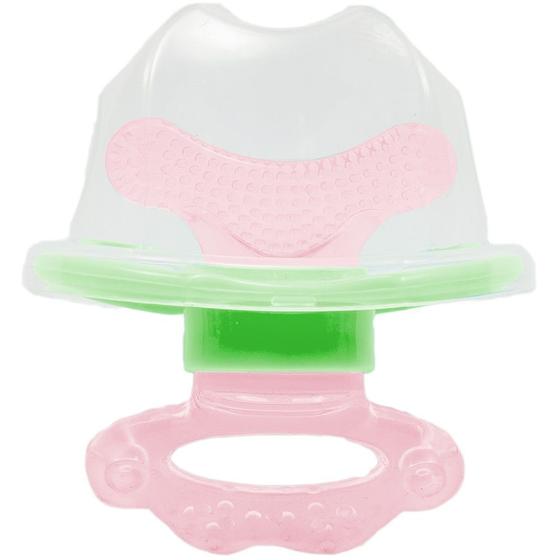 Imagem de Mordedor e Massageador Bebê Em Silicone Com Tampa Higiênica Protetora Rosa Buba