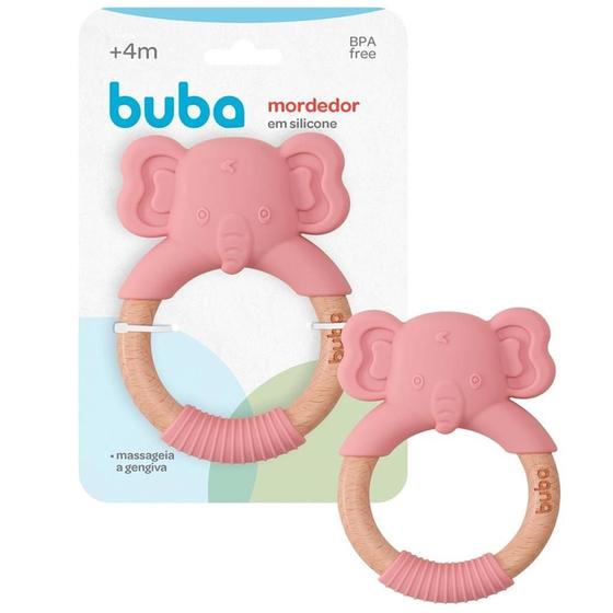 Imagem de Mordedor E Massageador Elefantinho Rosa Em Silicone Buba