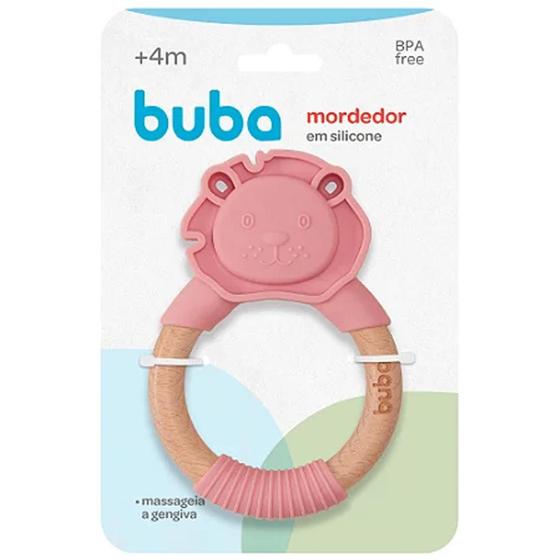 Imagem de Mordedor E Massageador Em Silicone E Bambu Leão Rosa Buba