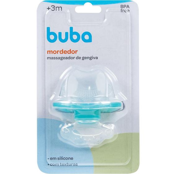 Imagem de Mordedor Infantil Em Silicone Com Tampa Higiênica Azul e Transparente Buba