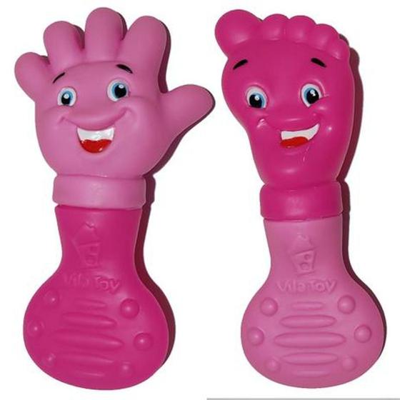 Imagem de Mordedores Bebe Mãozinha Pezinho Dentição Anti Stress Gengiva Rosa - Vila Toy