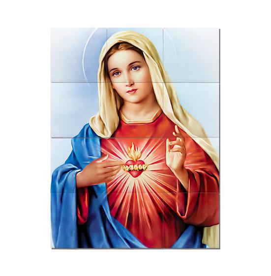 Imagem de Mosaico Azulejos Sagrado Coração Maria 80x60 Mural 12 Peças
