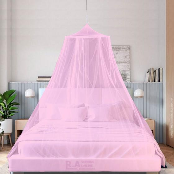 Imagem de Mosquiteiro Rosa Renda Filó Para Cama Casal e Solteiro