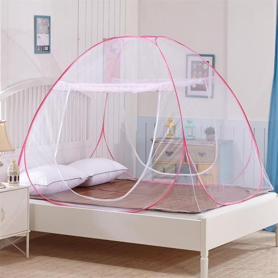 Imagem de Mosquiteiro Tenda Cama Casal Queen Dobrável Portátil Rosa