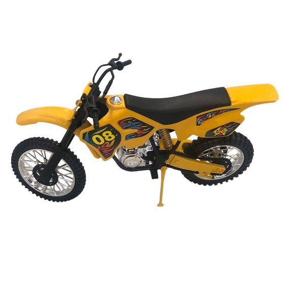 Imagem de Moto de Brinquedo c/ Apoio Lateral Grande 36cm Cross Amarelo