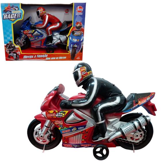 Imagem de Moto De Brinquedo Infantil Racer Movida Á Fricção Feita Em Plástico Com Piloto Som De Motor Líder