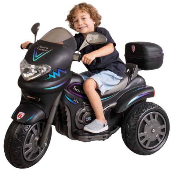 Imagem de Moto Elétrica Infantil Sprint Turbo 12V Adesivo Duplo Rosa/Azul Com Capacete Luz E Som