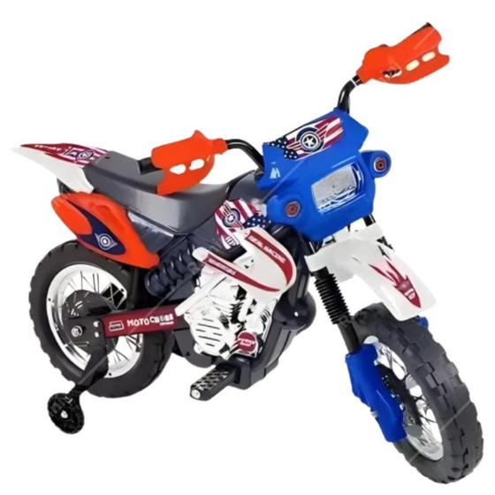 Imagem de Moto Eletrica Infantil Xplast Motocross 6V Azul com Rodinhas 241