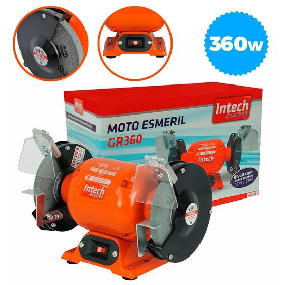 Moto Esmeril de Bancada Intech Machine 360W Bivolt GR360 Esmeril