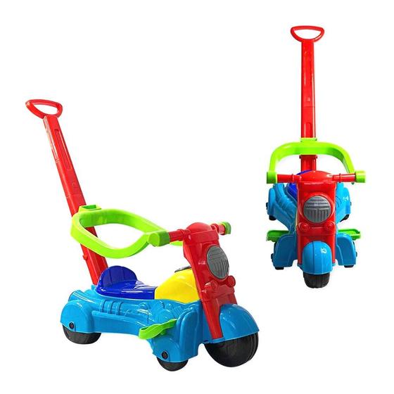 Imagem de Moto Infantil Colorida Suporte Lateral e Empurrador que Transformam a Motinho em um Brinquedo Completo