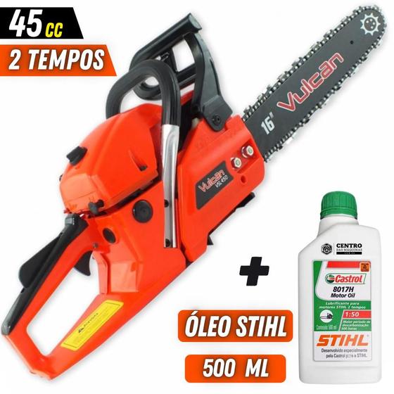 Imagem de Moto Serra Profissional Vulcan VSL450 2T 45CC 2,30CV Com Sabre de 16 Polegadas + Óleo Castrol Stihl