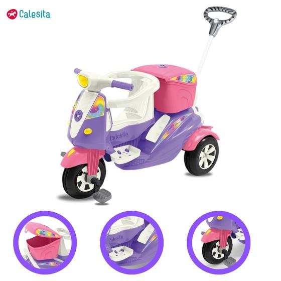 Imagem de Moto Uno de Passeio infantil com Pedal CALESITA brinquedos Rosa e Roxo 