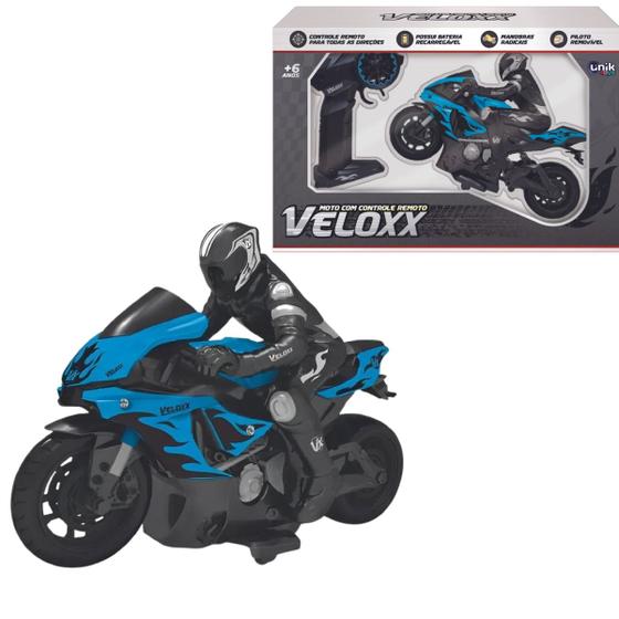 Imagem de Moto Veloxx Azul com Controle Remoto e Bateria Recarregável