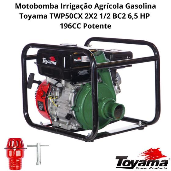 Imagem de Motobomba Irrigação Agrícola Piscina Gasolina Toyama TWP50CX 2X2 1/2 BC2 6,5 HP 196CC Potente Econômica